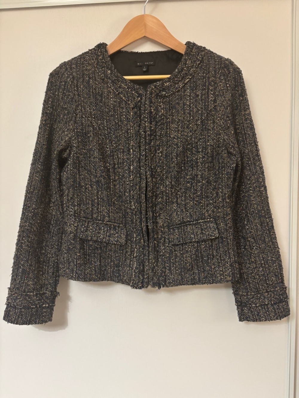 Willi Smith Black Cream Tweed Blazer Size Large Sophisticated Office Church